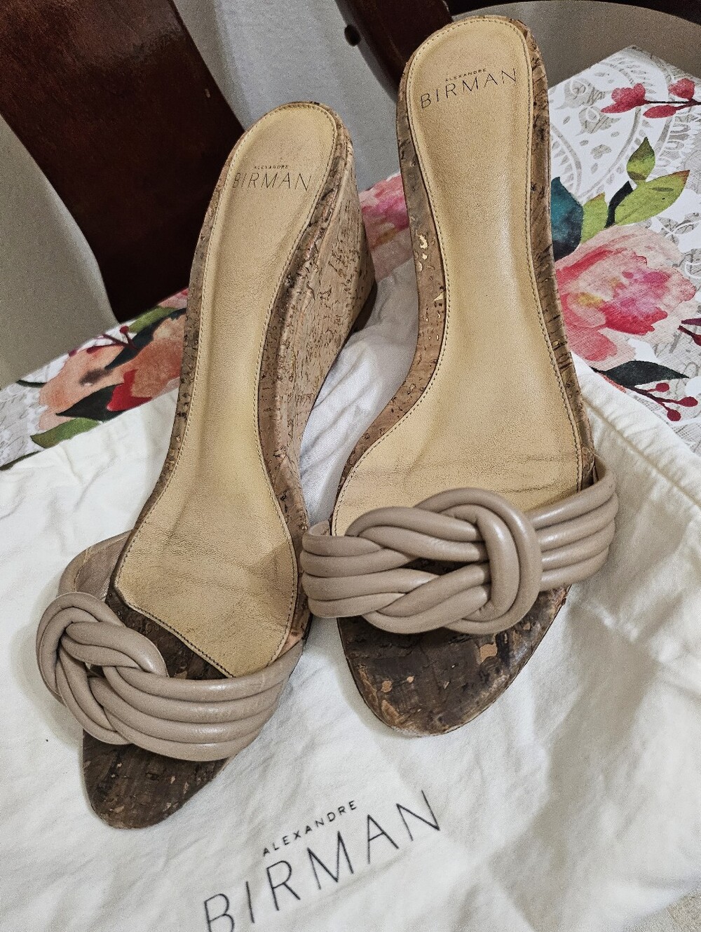 Alexandre Birman Beige Cork Wedge Sandals